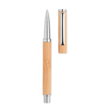 Penna gel personalizzabile con fusto in bamboo naturale eco-friendly
