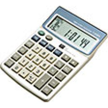 Calcolatrice  tronic 10 cifre con funzione orologio datario timer sveglia combinazione cromatica nei toni bianco azzurro grigio e silver