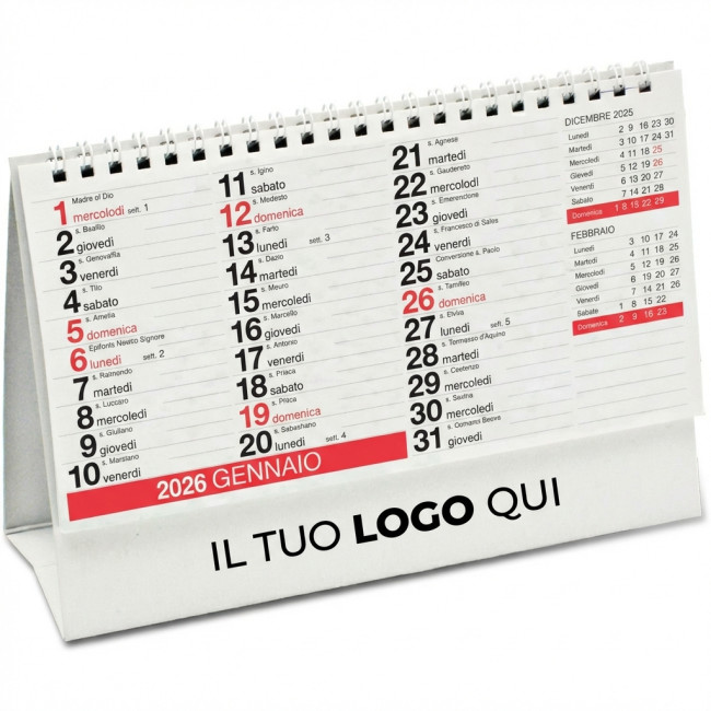 Calendari da tavolo personalizzati con logo - Calendario da tavolo personalizzabile con spirale e 13 fogli staccabili