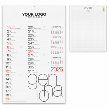 Calendario mensile personalizzabile con 12 fogli e pagina note sul retro 30 x 47 cm