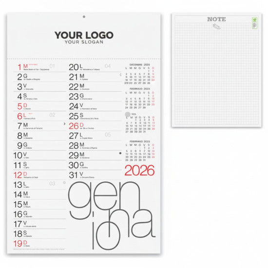 Calendario mensile personalizzabile con 12 fogli e pagina note sul retro