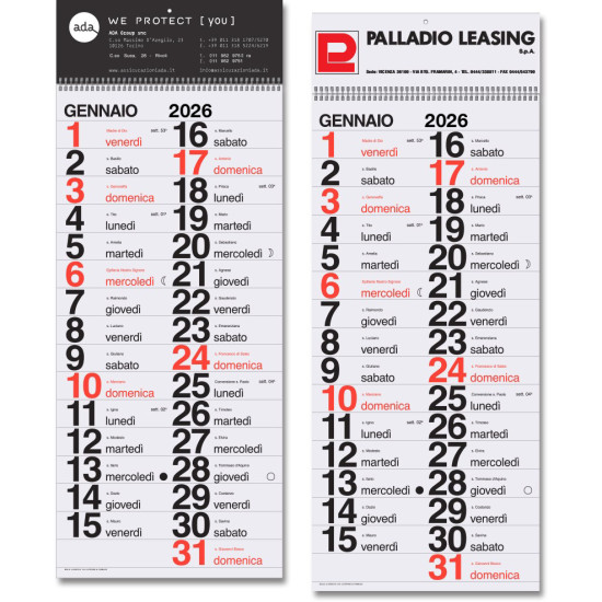 Calendario mensile personalizzabile con spirale e carta lucida