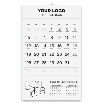 Calendario mensile personalizzato bianco con testata rinforzata in formato 12 fogli