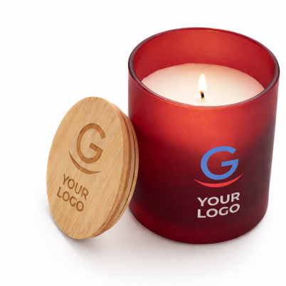 Candela profumata personalizzabile barattolo vetro opaco con bamboo