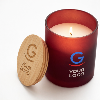Candela profumata personalizzabile barattolo vetro opaco con bamboo