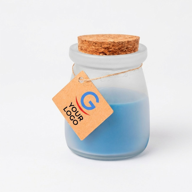 Candela profumata personalizzabile con vasetto in vetro e tappo in sughero