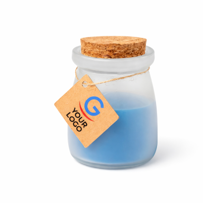 Candela profumata personalizzabile con vasetto in vetro e tappo in sughero