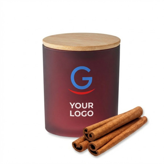 Candela profumata personalizzabile in barattolo vetro opaco con coperchio bamboo