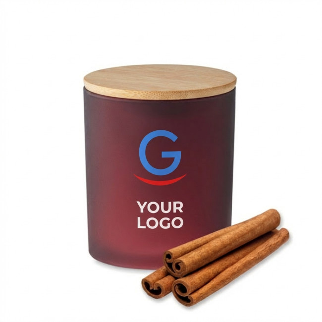 Candela profumata personalizzabile in barattolo vetro opaco con coperchio bamboo