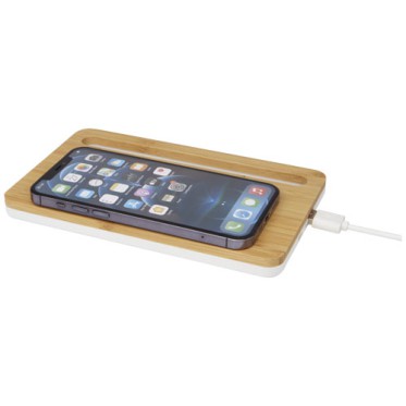Gadget per smartphone personalizzato con logo - Caricabatterie wireless da 10 W in bambù Medake