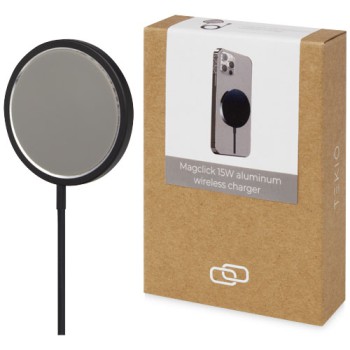 Gadget per smartphone personalizzato con logo - Caricabatterie wireless in alluminio da 15 W Magclick