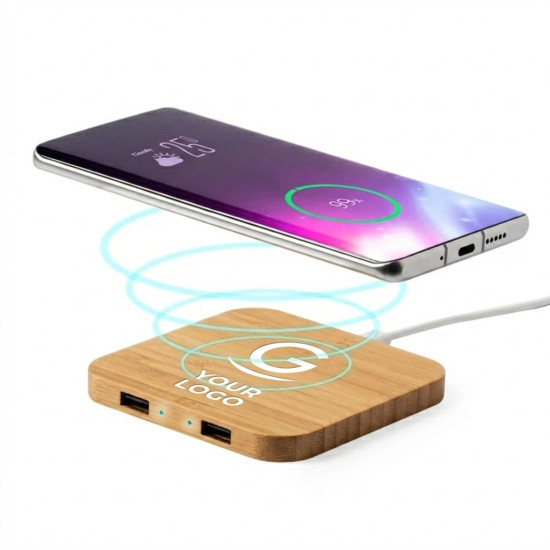 Caricatore wireless personalizzabile con guscio in bambù eco-sostenibile