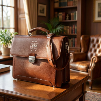 Borse personalizzate con logo - Cartella in pelle personalizzabile brandy con tracolla rimovibile e zip