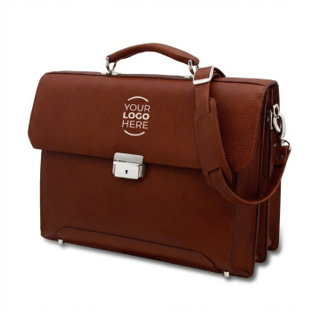 Borse personalizzate con logo - Cartella in pelle personalizzabile brandy con tracolla rimovibile e zip