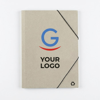 Cartella portadocumenti personalizzabile in cartone riciclato tri-fold elastico
