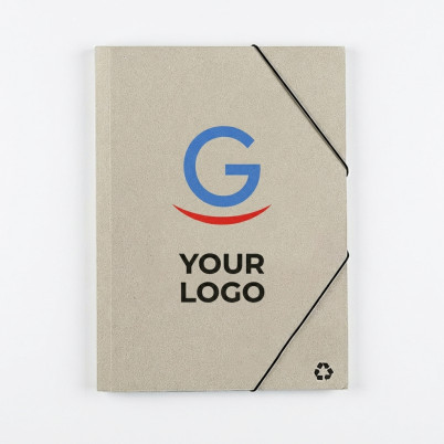Cartella portadocumenti personalizzabile in cartone riciclato tri-fold elastico