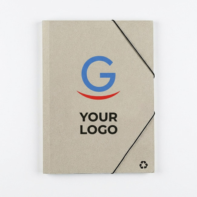 Cartella portadocumenti personalizzabile in cartone riciclato tri-fold elastico