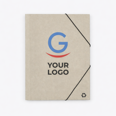 Cartella portadocumenti personalizzabile in cartone riciclato tri-fold elastico