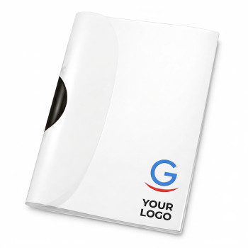 Cartellina a tre ante personalizzabile in polipropilene trasparente con ferma fogli