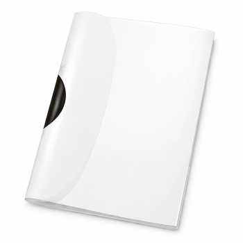 Cartellina a tre ante personalizzabile in polipropilene trasparente con ferma fogli