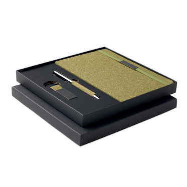 Set regalo 3 pezzi con block notes A5 in carta riciclata