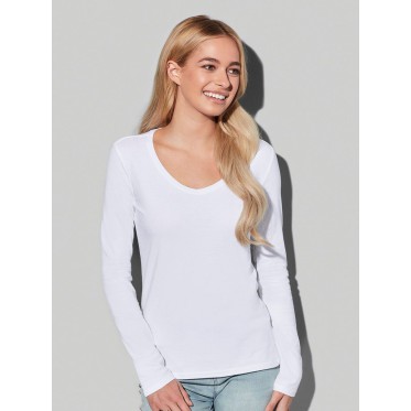 T-shirt maniche lunghe donna personalizzate con logo - Claire V-Neck Long Sleeve
