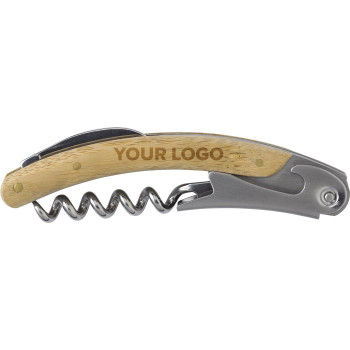 Apribottiglie personalizzati con logo - Coltello da cameriere, in bamboo e acciaio inox Lenny