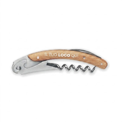 Coltello da cameriere personalizzabile doppio cavatappi manico bamboo