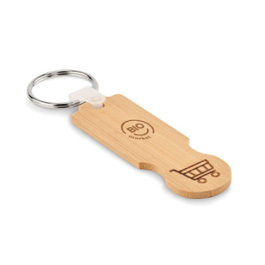Portachiavi personalizzabile in bamboo con gettone euro integrato