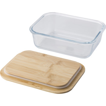 gadget ecologici con logo - Contenitore pranzo Nicole | Vetro | Coperchio bambù | 900 ml