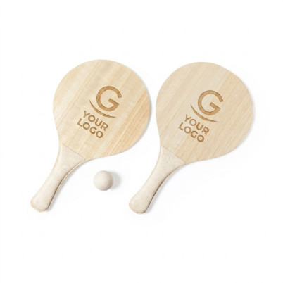 Coppia di racchette da spiaggia personalizzabile in legno con giochi integrati