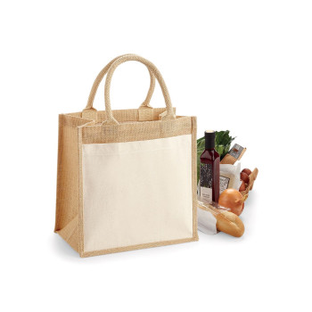 borse juta personalizzate - Cotton Pocket Jute Midi Tote