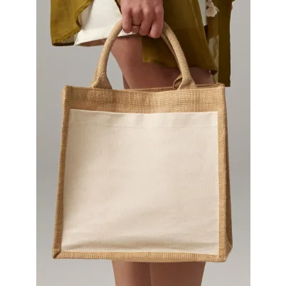 Cotton Pocket Jute Midi Tote