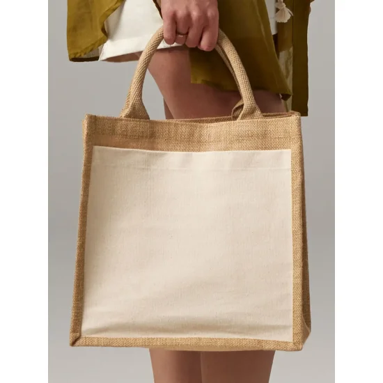 Cotton Pocket Jute Midi Tote