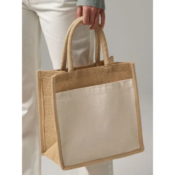 Borse shopper juta personalizzate con logo - Cotton Pocket Natural Starched Jute Midi Tote