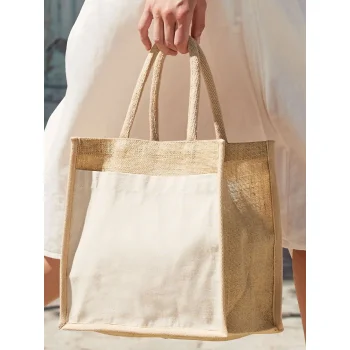 Borse shopper juta personalizzate con logo - Cotton Pocket Natural Starched Jute Midi Tote