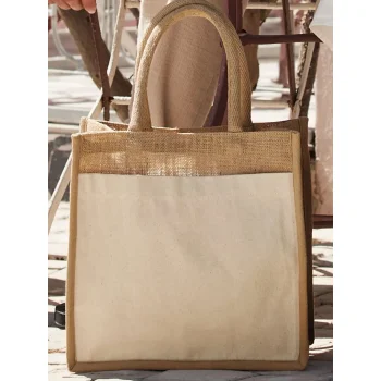 Borse shopper juta personalizzate con logo - Cotton Pocket Natural Starched Jute Midi Tote