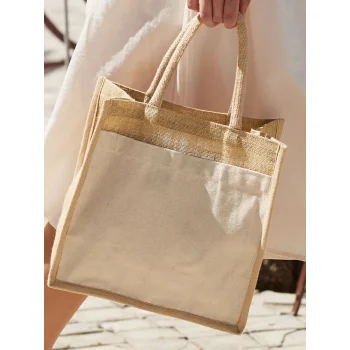 Borse shopper juta personalizzate con logo - Cotton Pocket Natural Starched Jute Midi Tote