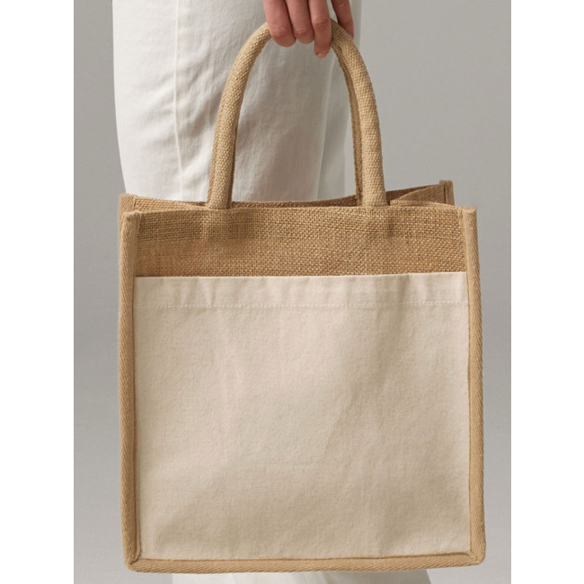borse juta personalizzate - Cotton Pocket Natural Starched Jute Midi Tote