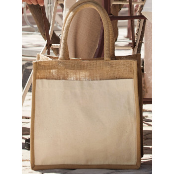 borse juta personalizzate - Cotton Pocket Natural Starched Jute Midi Tote