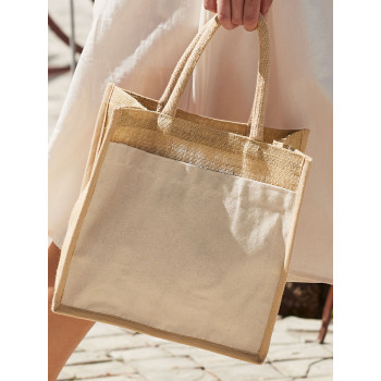 borse juta personalizzate - Cotton Pocket Natural Starched Jute Midi Tote