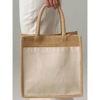 Borse shopper juta personalizzate con logo - Cotton Pocket Natural Starched Jute Midi Tote