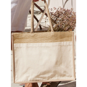 borse juta personalizzate - Cotton Pocket Natural Starched Jute Shopper