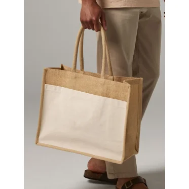 Cotton Pocket personalizzabile Westford Mill borsa juta naturale con manici in cotone