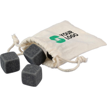 gadget ecologici con logo - Cubetti di ghiaccio in pietra Jens | 4 pz | Sacchetto in cotone