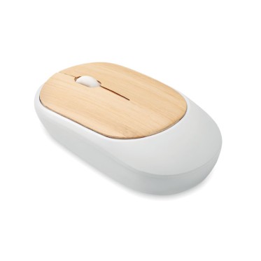 Gadget tecnologico personalizzato con logo - CURVY BAM - Mouse senza fili in bambù