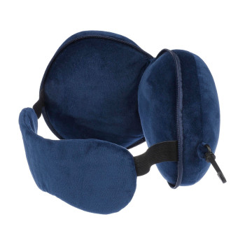 Cuscini da viaggio personalizzati con logo - Cuscino da viaggio Leontine | 2 in 1 con maschera per dormire
