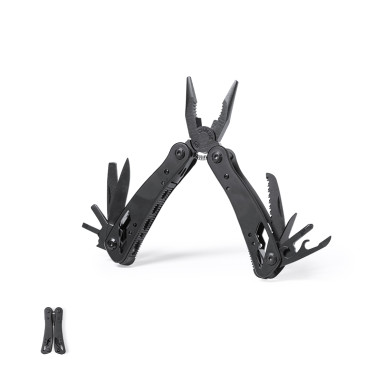 Multitool pieghevole personalizzabile con 13 funzioni e acciaio inox nero