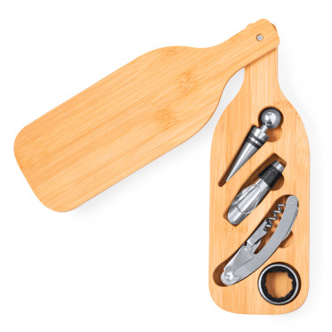 Set da vino personalizzabile bambù con accessori in acciaio inox