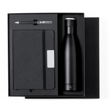 Set premium personalizzabile thermos nero opaco block notes e biro ecosostenibili
